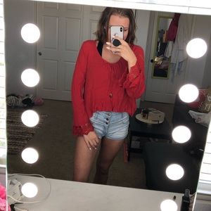 Red Lace High Low Crop Top